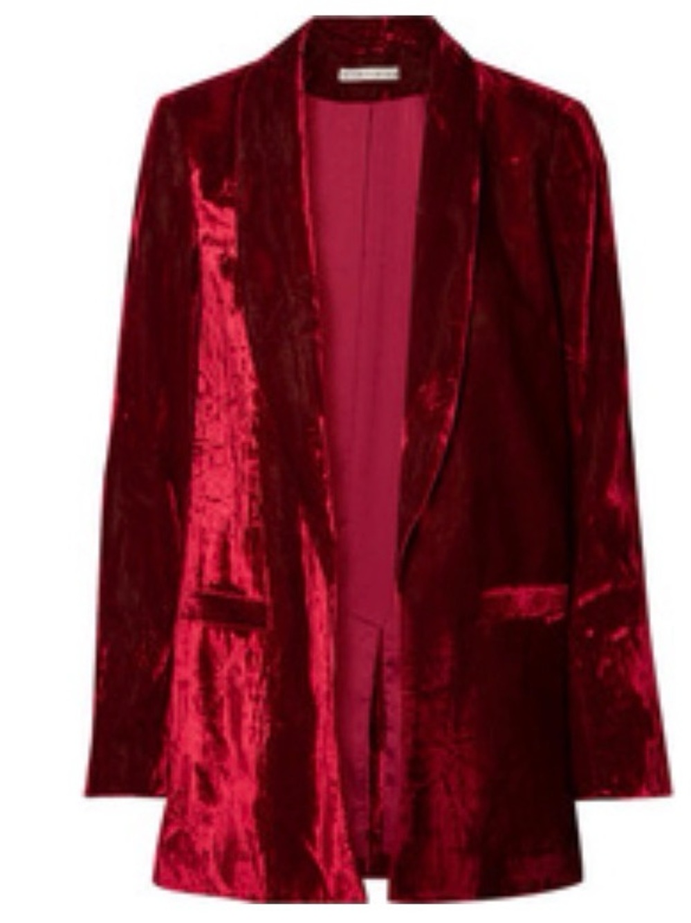 Alice + Olivia Burgundy Velvet Open-Front Blazer
